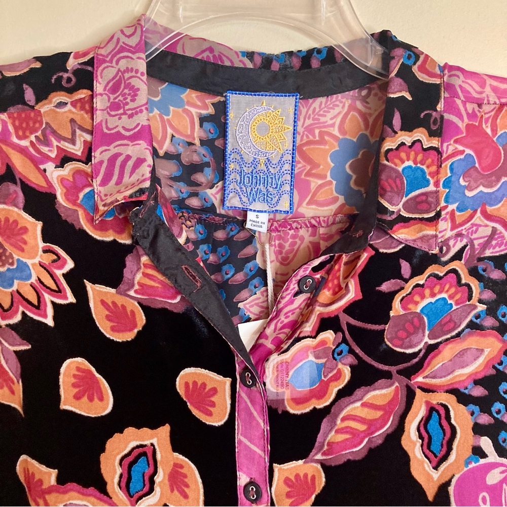 NEW Johnny Was Yrene Burnout Blouse Alvarado w/ Tank Top Velvet Silk Black Sz S - Picture 6 of 16
